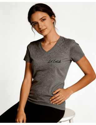 T-shirt Femme Col V Gris Chiné - Coupe Ajustée | Lôt'Entik